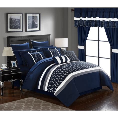 Lance Embroidered Applique Navy Microfiber 24 Piece Bed In A Bag With