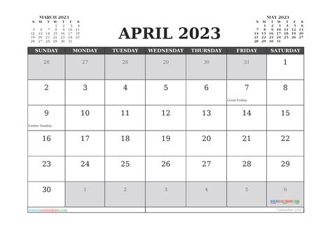 April 2023 Calendar Free Printable Calendar Templates Zohal