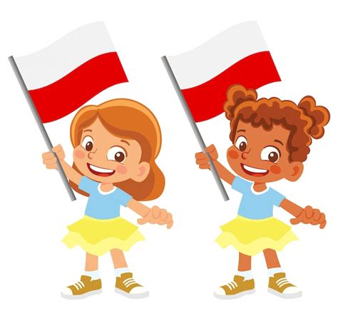 Vector Illustration Of Children Holding Poland Flag Premium Vector