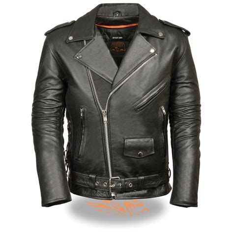 Mens Black Leather Police Style Motorcycle Jacket