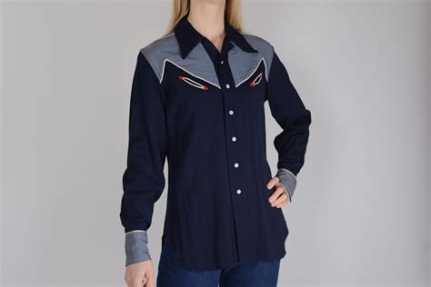 1940s Navy And Blue Two Tone Gabardine Western Shirt 36 Westeins Shirt