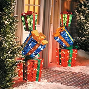 Holiday Set Of 3 Stacking Gift Boxes Lighted Indoor Or Outdoor