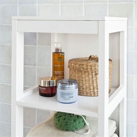 Among the most often used are things such as a tall linen tower, small and medium linen cabinets, dressing/makeup tables with storage space, the handy corner cabinet and. Haotian White Floor Standing Tall Bathroom Storage Cabinet ...