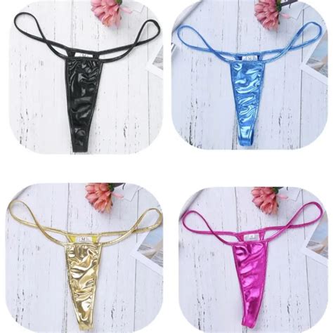 Sexy Women Shiny Metallic Mini Thong G String Lingerie Bikini Brief