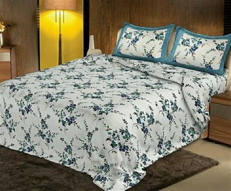 White Cotton Floral Print Double Bed Sheets For Home Size 100108 At