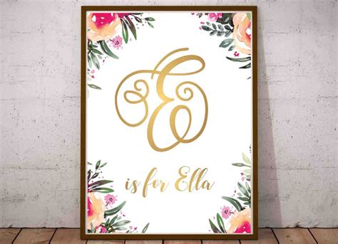 Floral Name Print Ella Name Digital Monogram Baby Girl Name Etsy