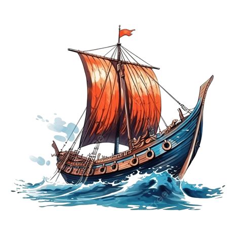 Drakkar Viking Rowing Ship In Realistic Style Norman Ship Sailing