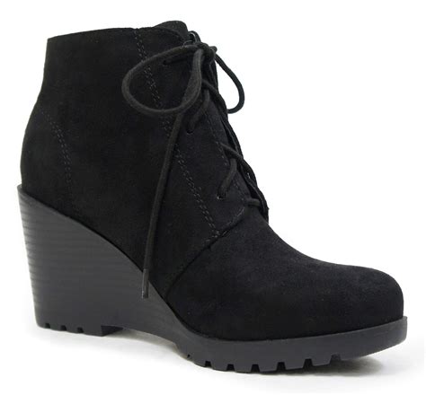 Soda Soda Women Ankle Boots Lace Up Combat Booties Wedge High Heel