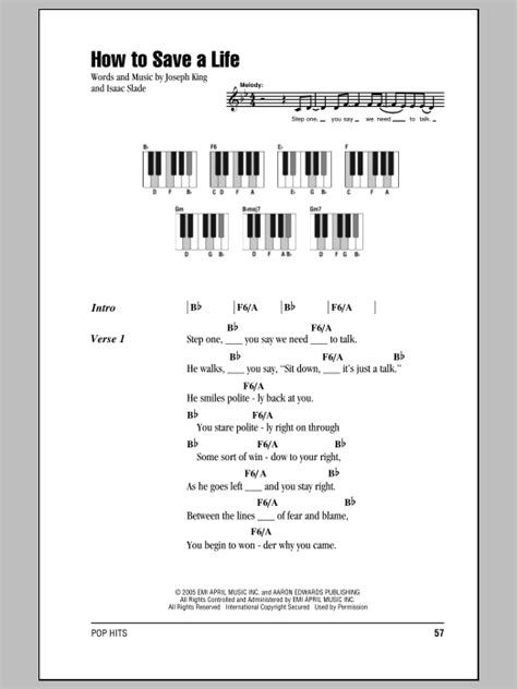 How To Save A Life Sheet Music By The Fray Lyrics And Piano Chords 87354