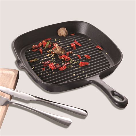 Soga 235cm Square Ribbed Cast Iron Frying Pan Skillet Steak Sizzle