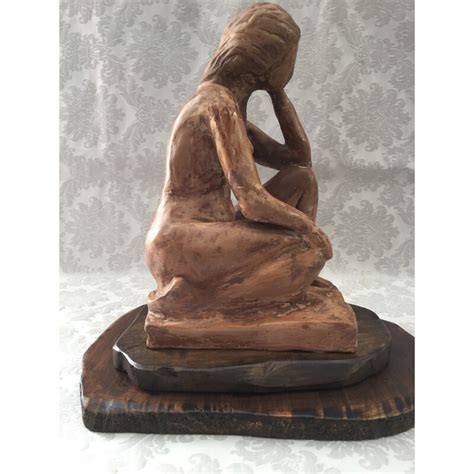 Vintage Clay Sculpture Naked Kneeling Woman 1950s