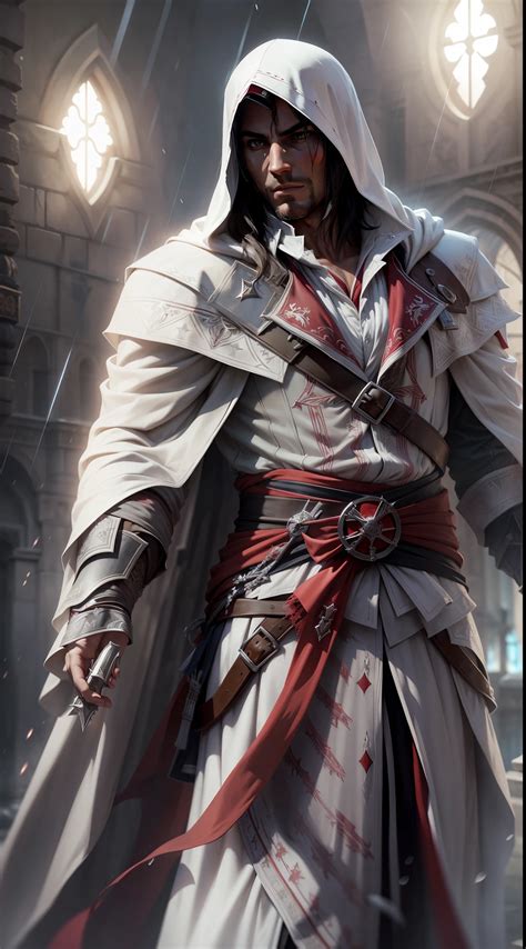 Ezio Auditore Assassins Creed White Assassin Robe Hidden Blades