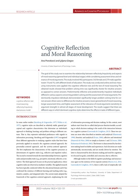 Pdf Cognitive Reflection And Moral Reasoning