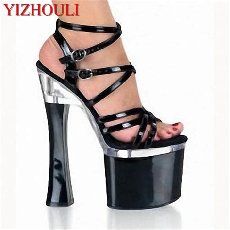 18cm ultra high heels open toe sandals 7 inch sexy gladiator platform thick heel shoe spool