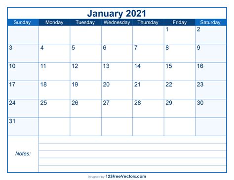 Free Blank Printable January Calendar 2021