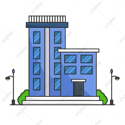 รูปอาคารอาคารสีฟ้าการ์ตูนแบน Png แบน การ์ตูน สีน้ำเงินภาพ Png และ