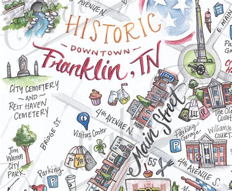 Franklin Tn Map Illustration Poster Print 11x17 Inches Digitally