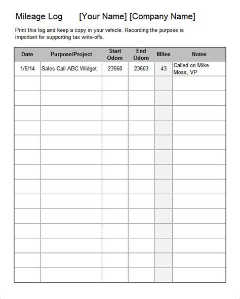 22 Business Mileage Template Excel Templates