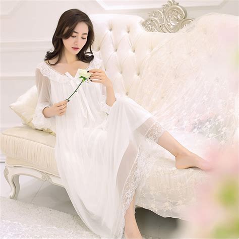 2019 Spring Summer Brand Nightgown Women White Lace Long Dress Ladies