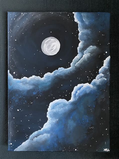 Night Sky Painting With Moon Fredericka Donahue