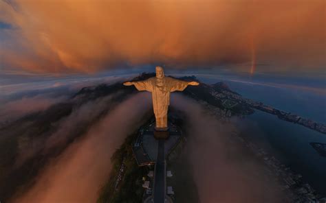 Christ The Redeemer Rio De Janeiro Brazil Statue Clouds Aerial