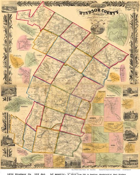 Map Of Windsor County Vt 1856 Print Of Wall Map