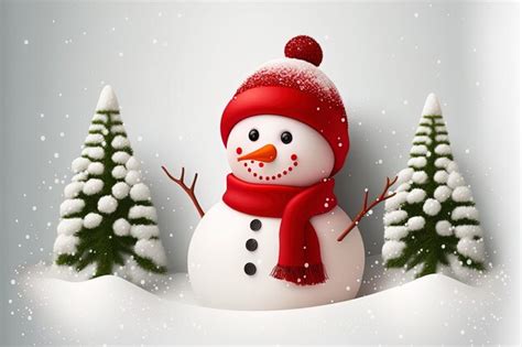 Premium Ai Image Red Snowman On White Fluffy Snow