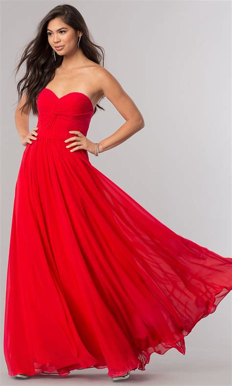 The excited attendee in the red dress. Lace Up Long Strapless Prom Dress