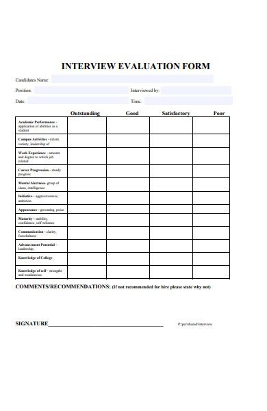 Free Interview Evaluation Forms In Pdf Ms Word