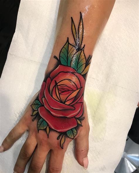 Pink Rose Dainty Hand Tattoo Rose Tattoos With Words Tattoo Ideas In
