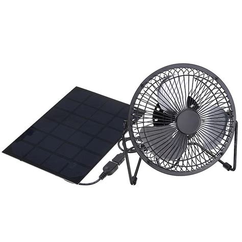 Black Solar Panel Powered Usb 5w Metal Fan 8inch Cooling Ventilation