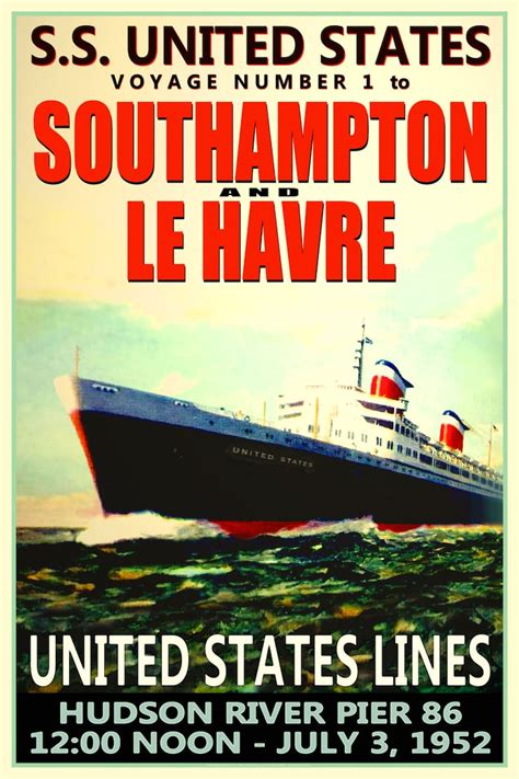 Ss United States Maiden Voyage New Ocean Liner Poster Etsy