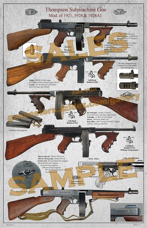 Thompson Submachine Gun Mod Of 1921 1928 And 1928a1 Poster 11 X 17 Ebay