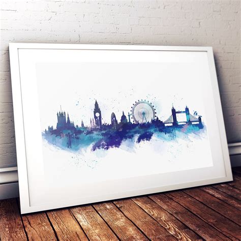 London Skyline Watercolour Abstract Art Print Blue On White Background
