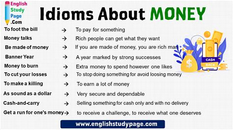 Check spelling or type a new query. 10 Idioms About MONEY and Definition - English Study Page