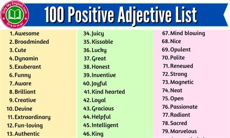 100 Positive Adjectives List Of Words A Z Onlymyenglish