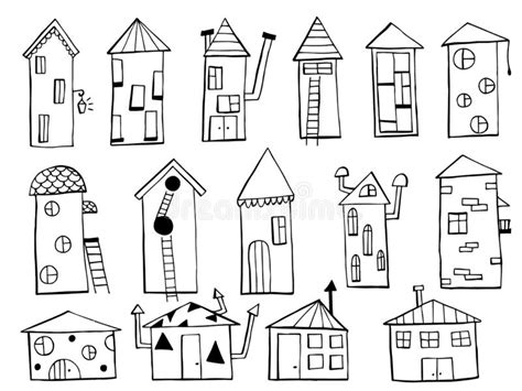 Set Of Houses Doodles Hand Drawn Sketchy Objects Stock Vector