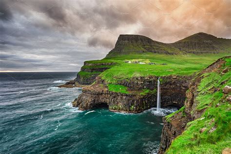 Gasadalur Village And Its Waterfall Faroe Islands Denmark ~ Nature