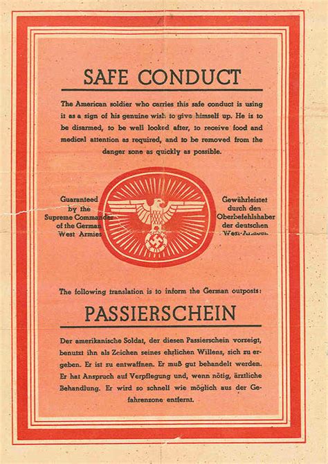 Standard Allied Safe Conduct Passes Of Wwii