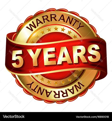5 Years Warranty Golden Label With Ribbon Vector Image