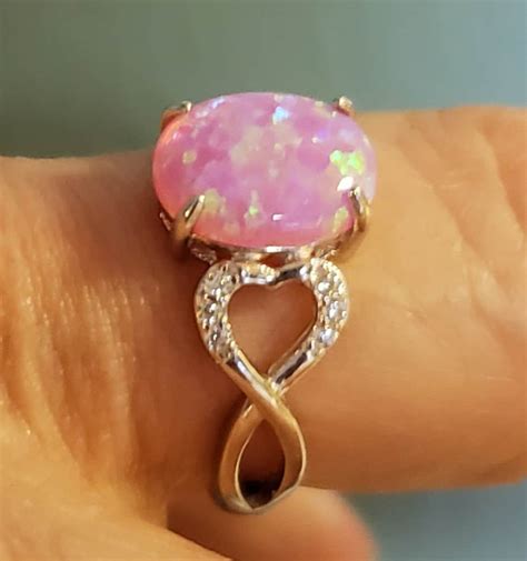 Pretty Pink Fire Opal Ring 8x10mm Lab Stone In Heart Infinity Etsy