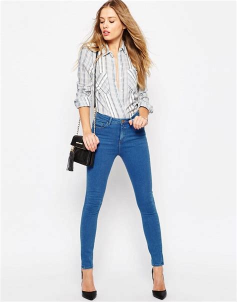 Asos Ridley Skinny Ankle Grazer Jeans In Sabrina Rich Blue Wash At Asos