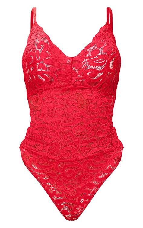 shape red sheer lace bodysuit prettylittlething aus