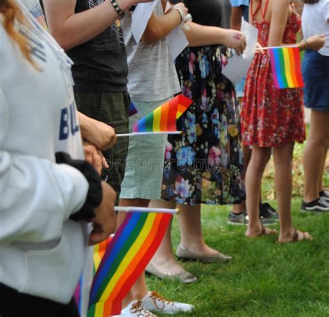 Pride Flags Rainbow Flags At A Pride Flag Raising Event Rutherford Nj Usa Editorial Photo