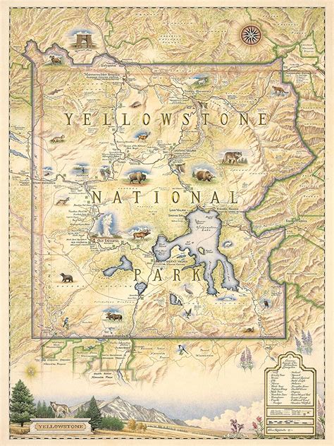 Hand Illustrated Yellowstone National Park Map By Xplorer Maps