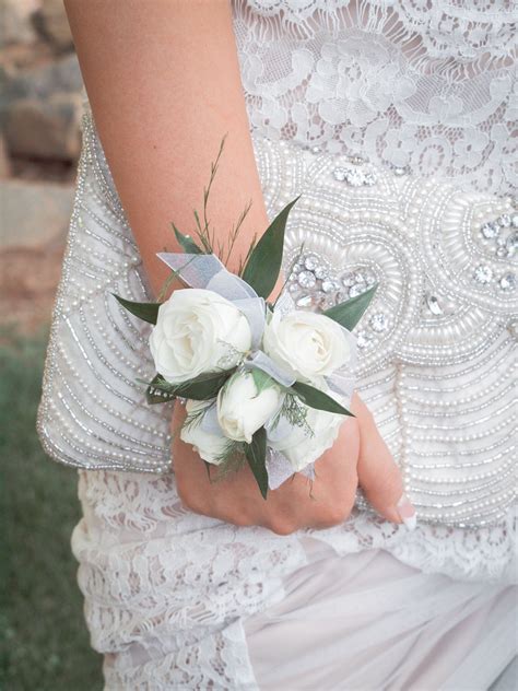 Simple White Rose Corsage For Prom Or Weddings Prompicturescouples