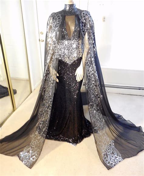 Drag Queen Morgan Wells Fab Black And Silver Sequin Sparkle Cape Gown