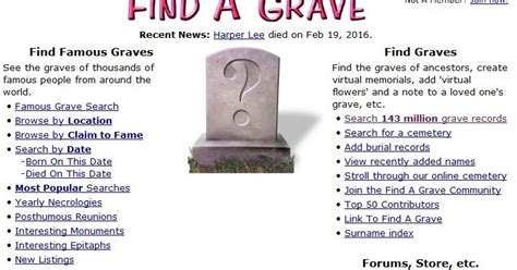 Budding Genealogists Website Find A Grave