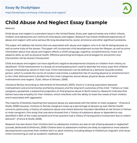 Child Abuse And Neglect Essay Example