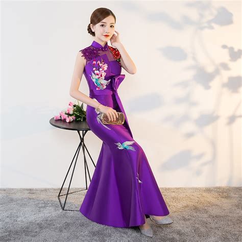 Purple Modern Cheongsam Sexy Qipao Women Long Traditional Chinese